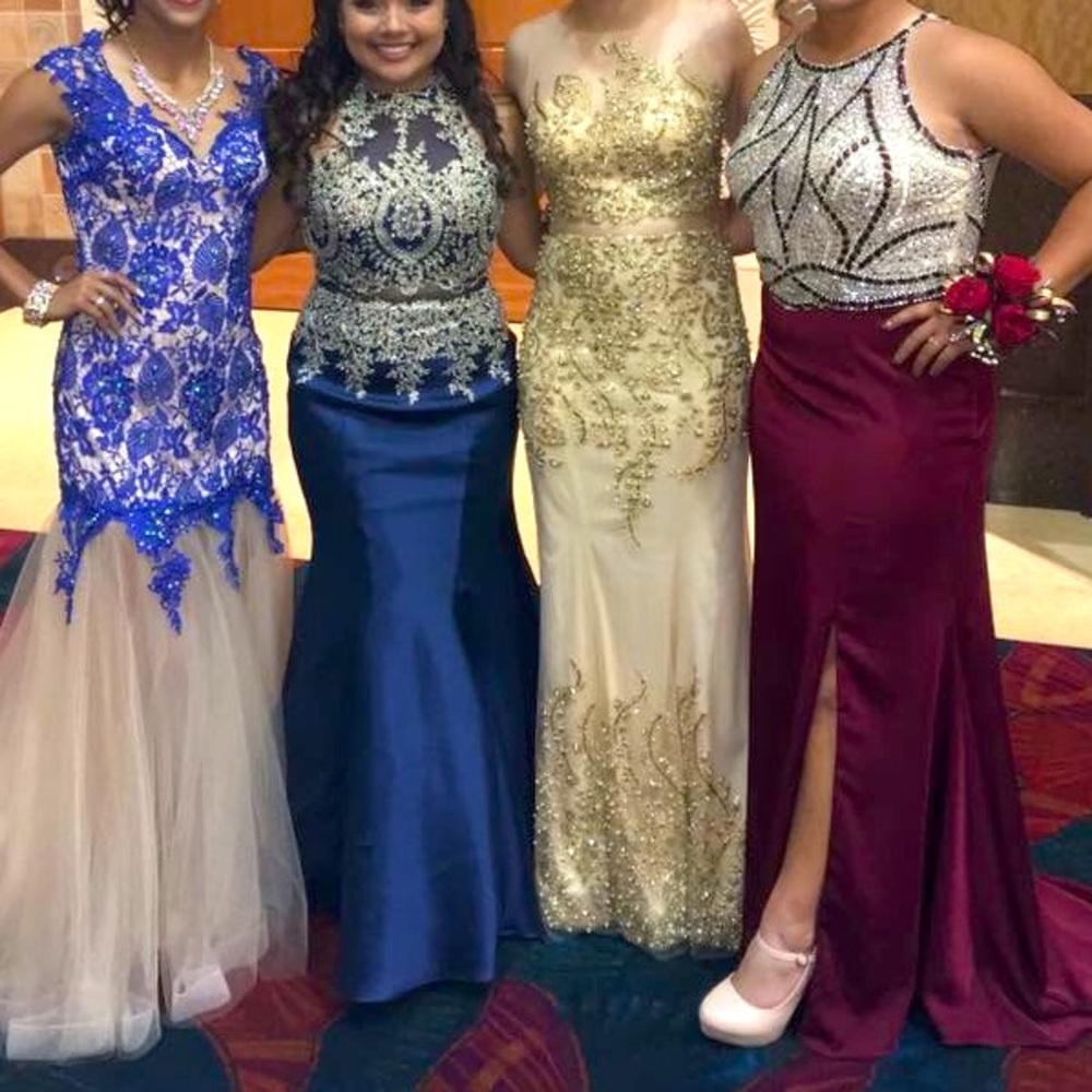 Maroon Beaded Evening Gown/ Prom Dress